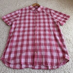 Bruno Milano Shirt Mens XL Pink Gingham Excellent Modern Fit Linen Blend SS